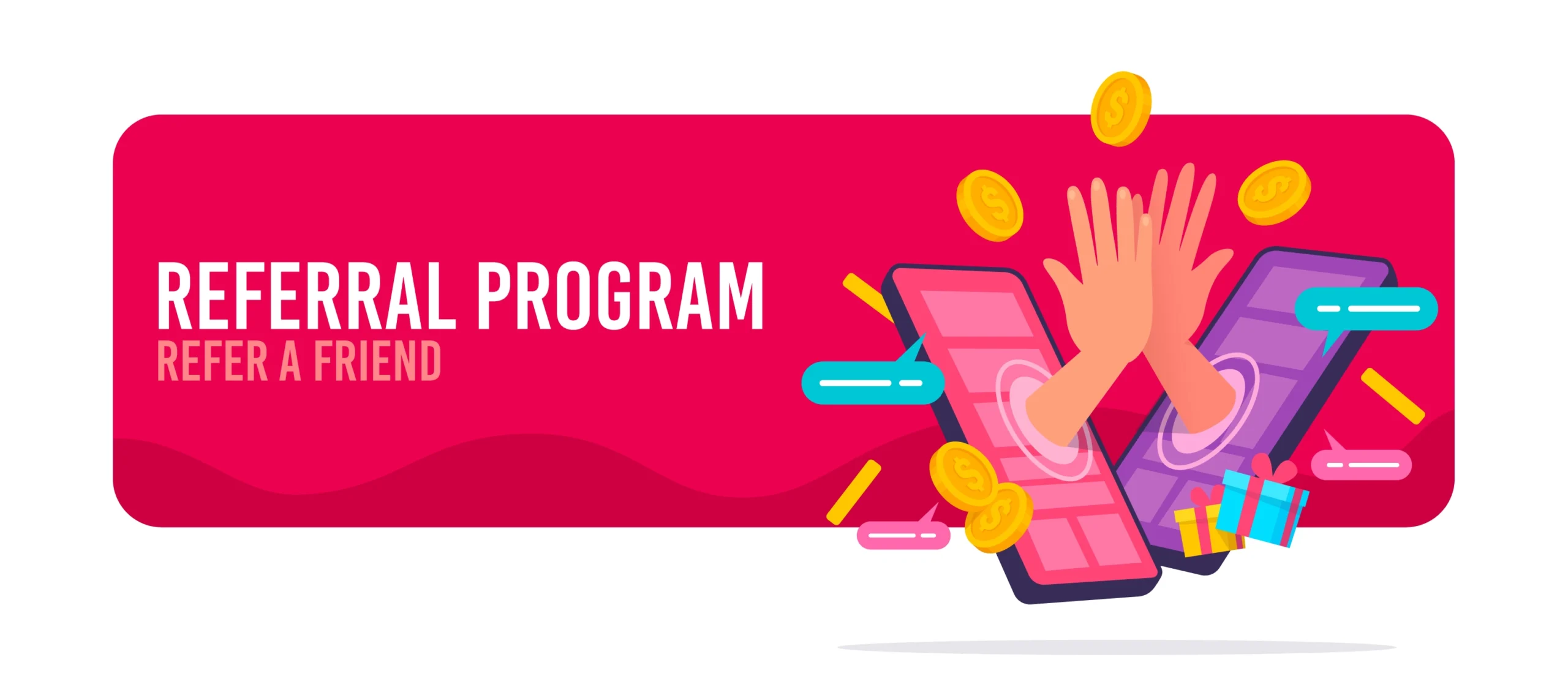 red banner with two mobile shows to referral program