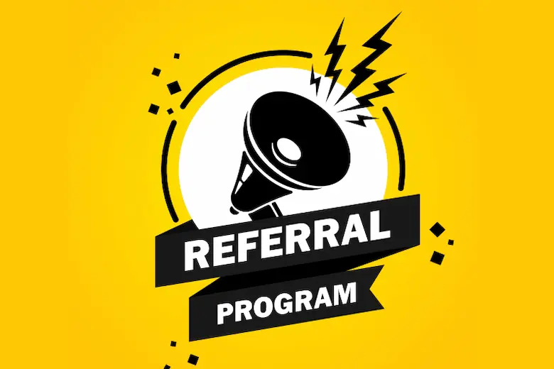 Referral program logo on yellow background
