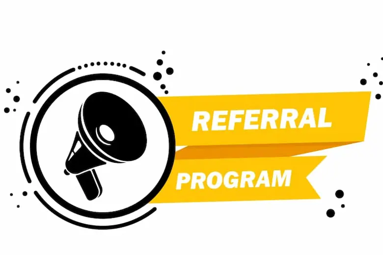 Referral program logo featuring a megaphone icon