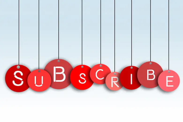 The word subscribe hanging from strings, perfect for Youtube Affiliate Marketing