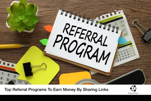 Referral Program notepad on a desk, representing earning money by sharing referral links.